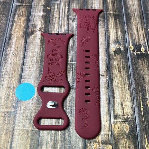 5for$10 42/44/45mm Large Maroon Red Holy Mary She Will Not Fall IWatch Watchband - Picture 5 of 5